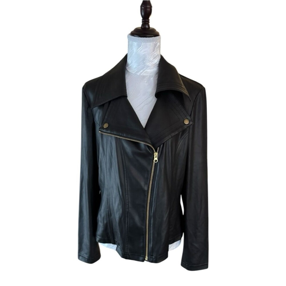 CLARA SUNWOO Liquid Black Faux Leather Asymmetrical Zip Jacket